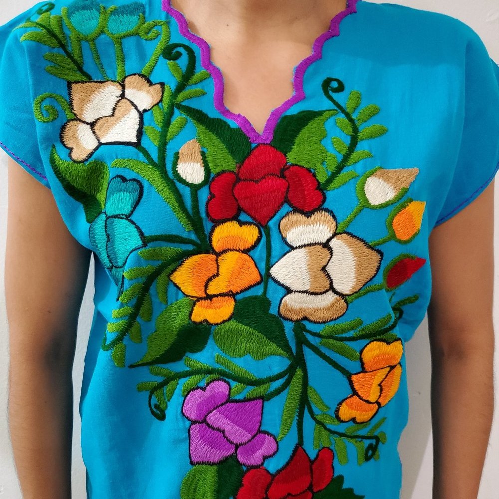 Blue/multicolor Mexican Artisanal Blouse